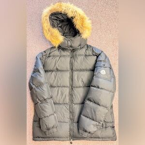 Moncler Black Puffer Jacket with Fur Trim